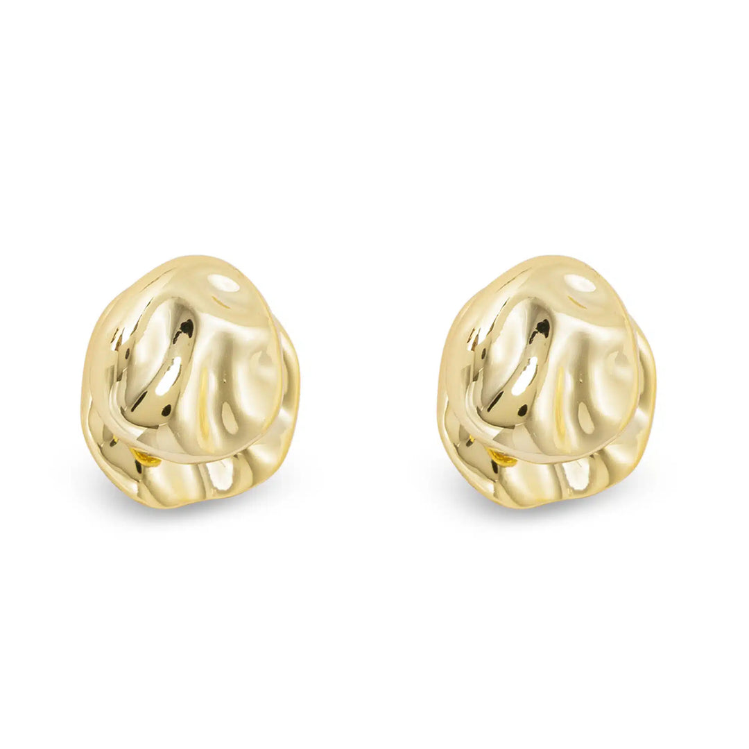 Gold polished hammered jacket earrings with a modern textured surface and high-shine finish.