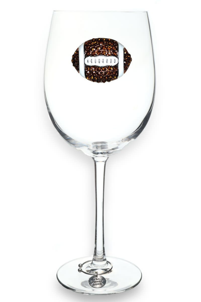 Clear stemmed wine glass with jeweled embellishments on the bowl