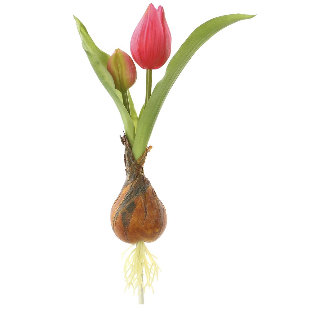 Plastic tulip spray with bulb featuring a wire core structure in white.