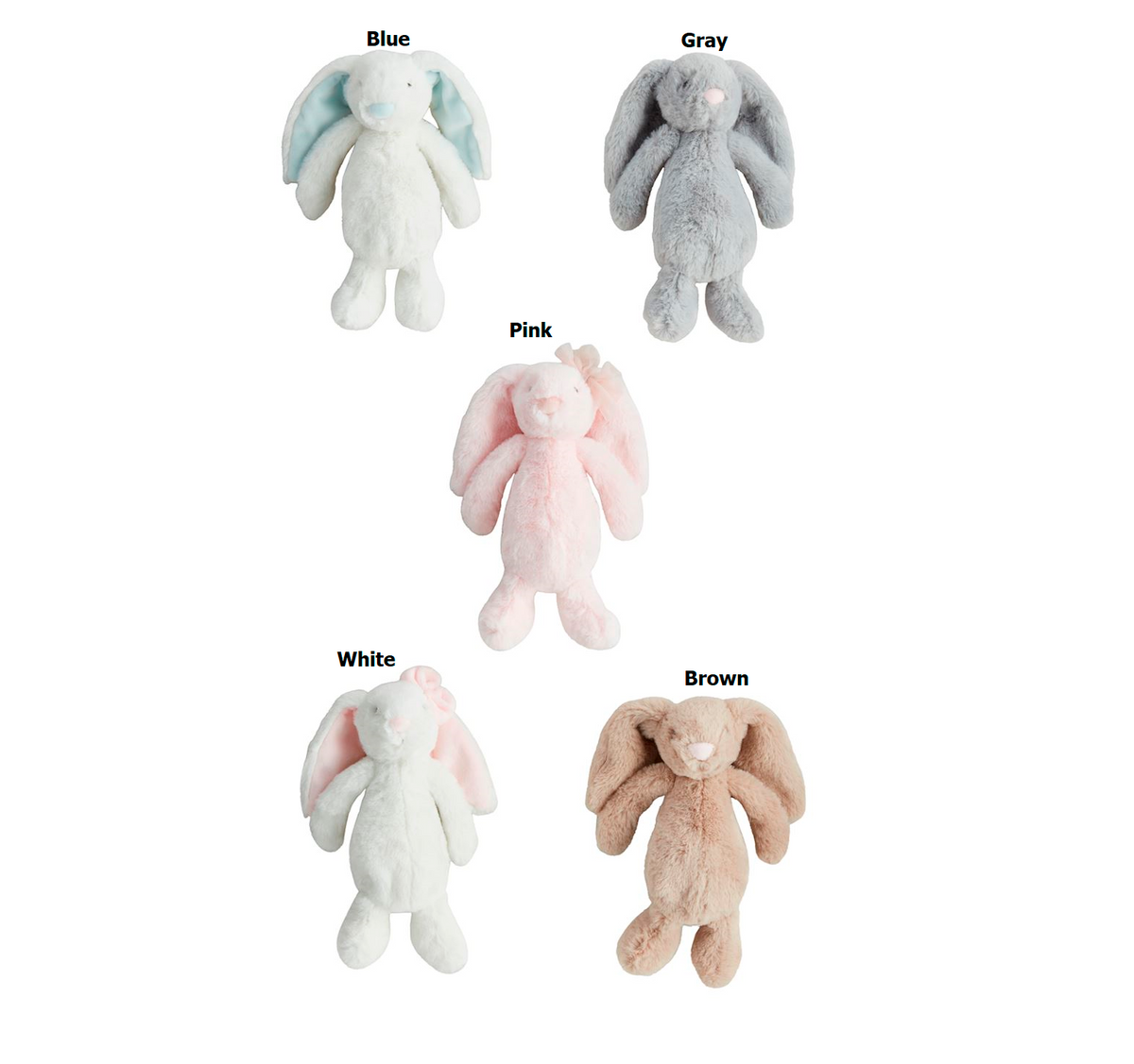 Mini Bunny plush toy in white with pink ears measuring 5-3/4 inches tall.