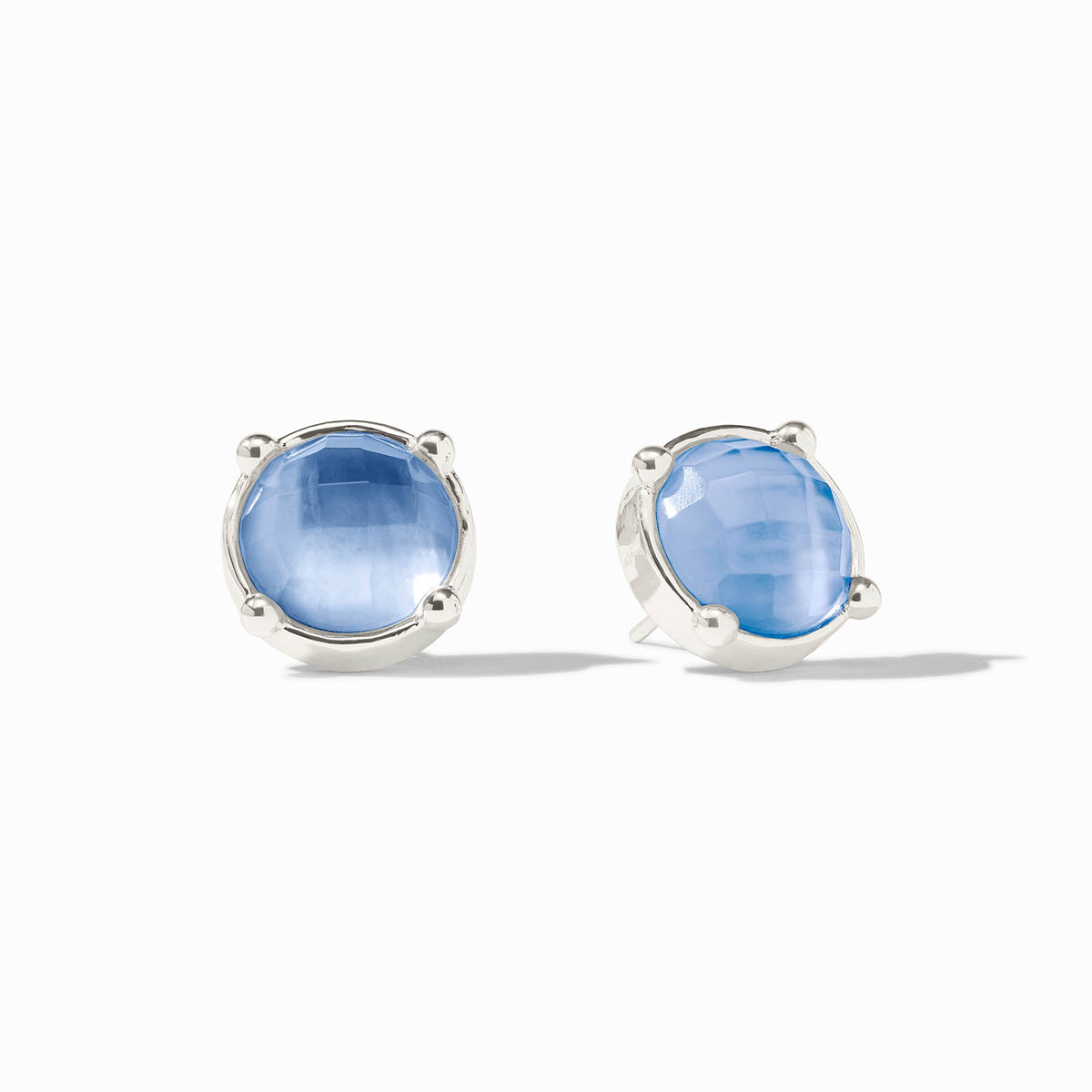 Honey-colored glass stud earrings with silver posts featuring a Julie Vos hallmark.