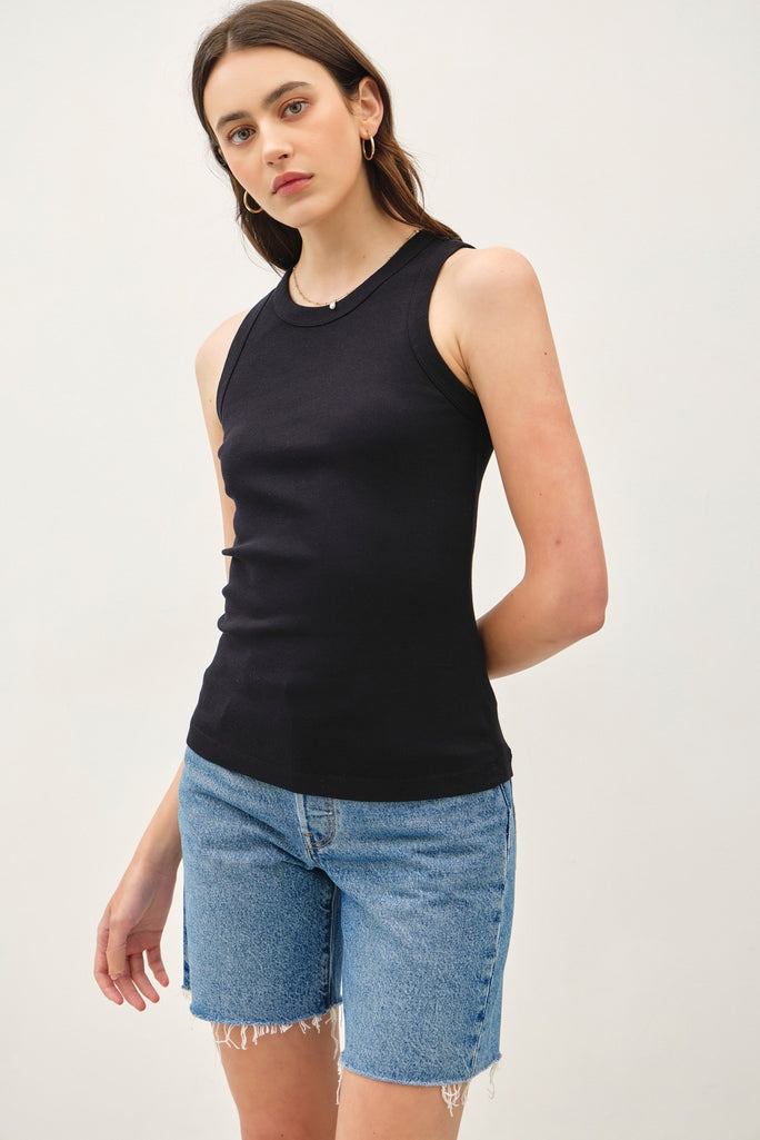 Maddison Basic Cotton Garment Dyed Round Neck Tank Top