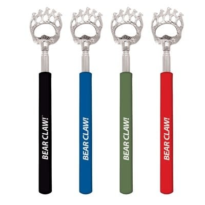 Black extendable back scratcher with cushion-grip handle reaching up to 22 inches.