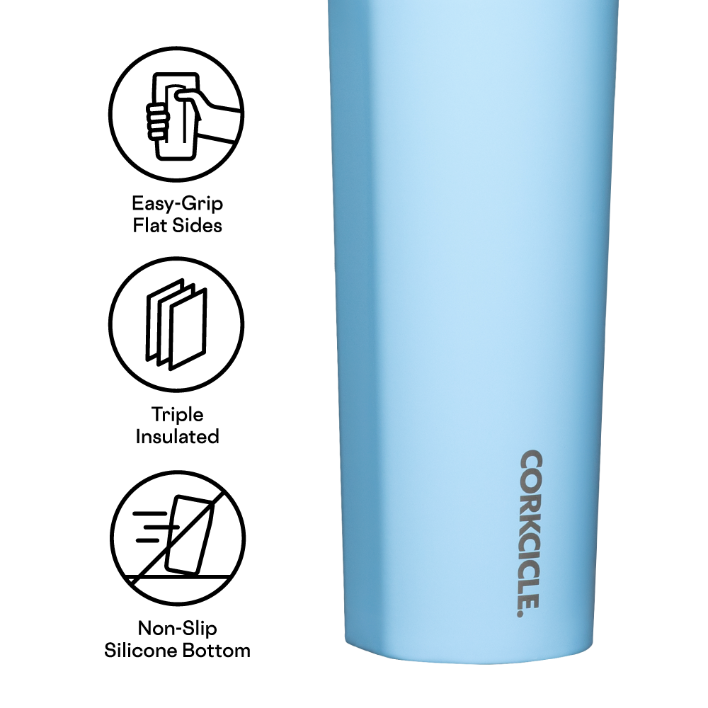 Triple-insulated Corkcicle canteen water bottle in classic color with wide mouth and screw-on cap.