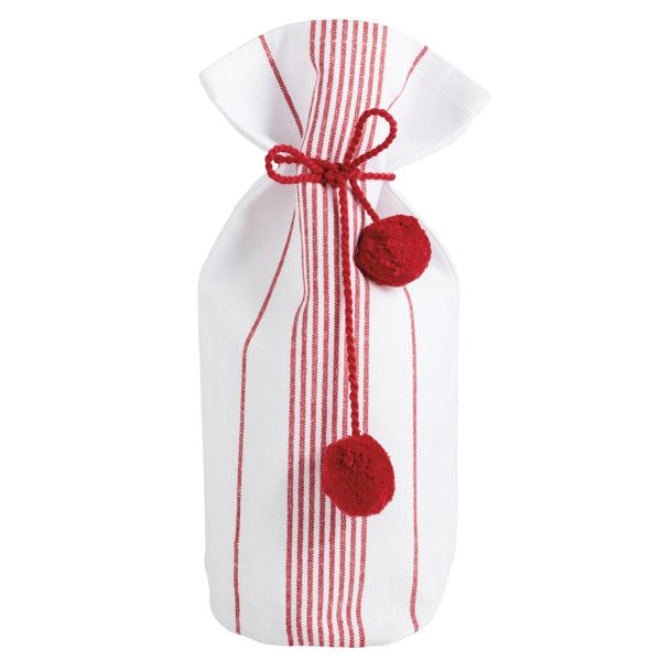 Cotton cloth wine bag with tassel tie in natural fabric texture