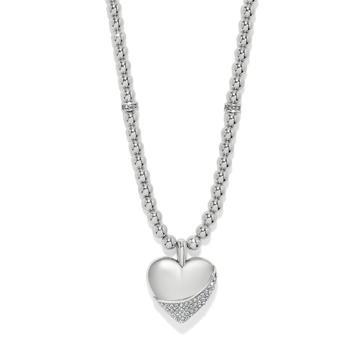 Meridian Petite Wave Heart necklace in silver-toned metal with a lobster claw closure and adjustable chain.