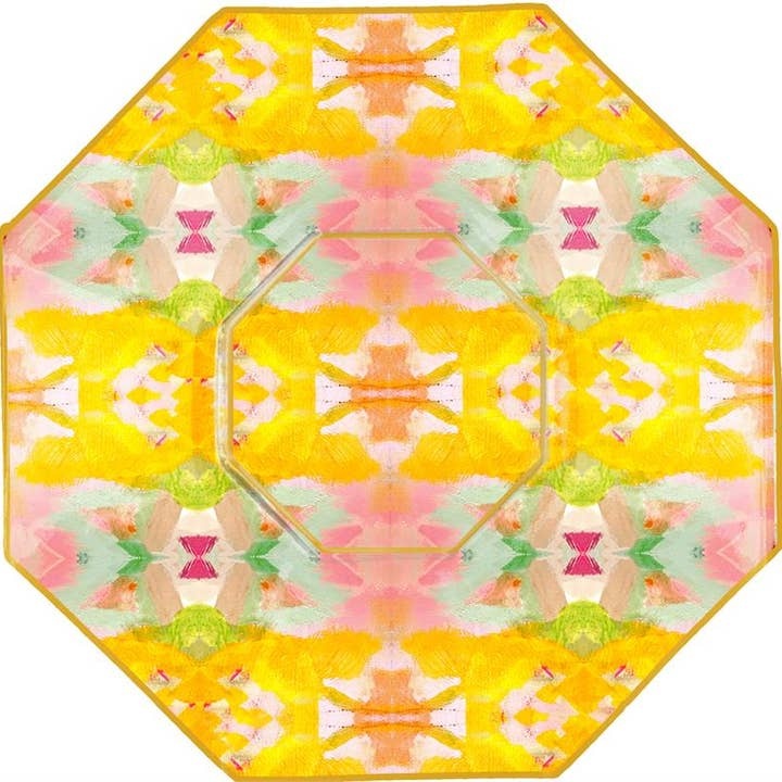 Octagonal decoupage glass plate with hand-painted gold rim and floral artwork.