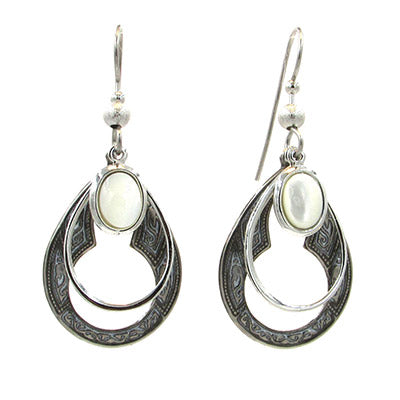 Silver Teardrop Layered Oval Stone Earrings