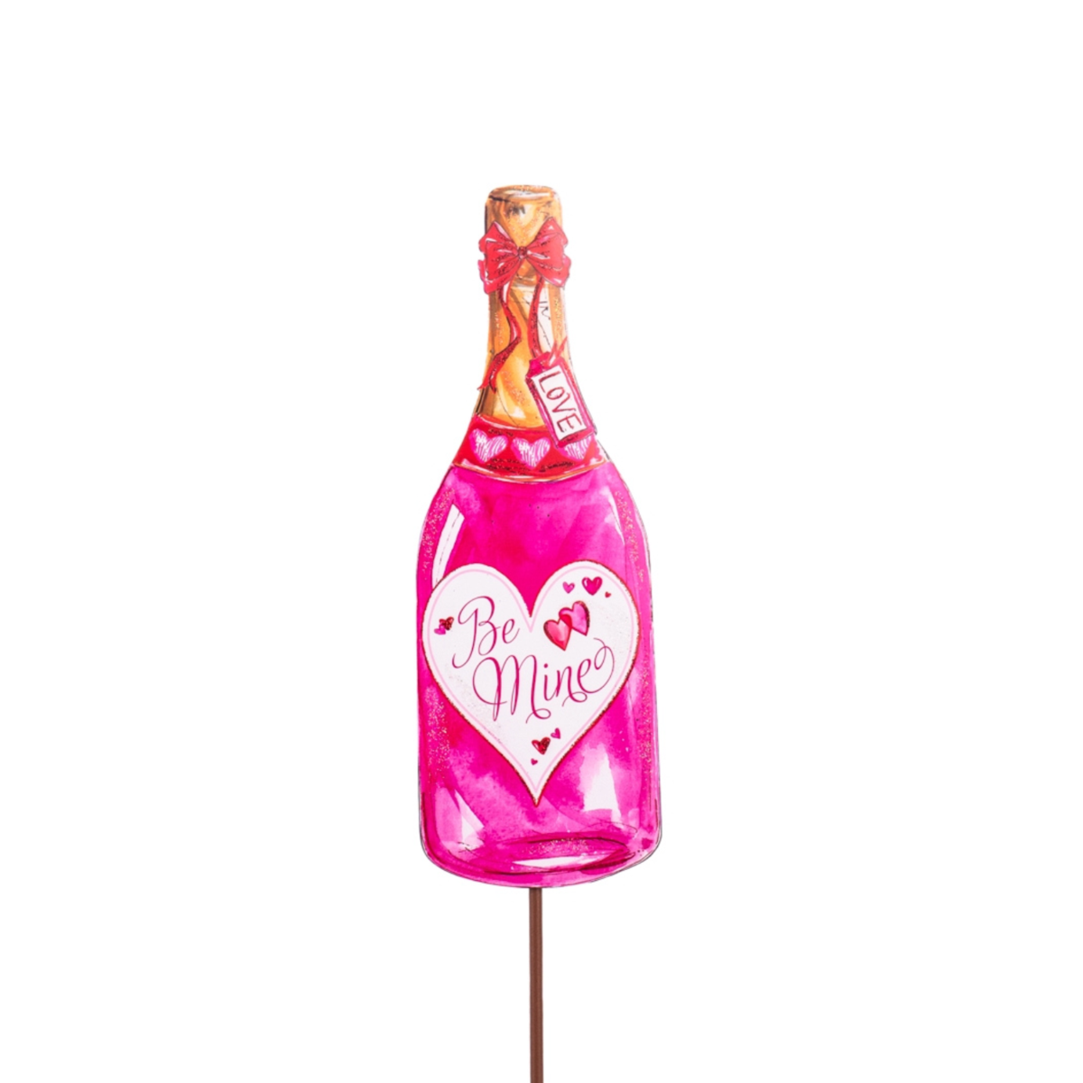 Beck's Be Mine Champagne wine bottle with a decorative label featuring pink hearts.