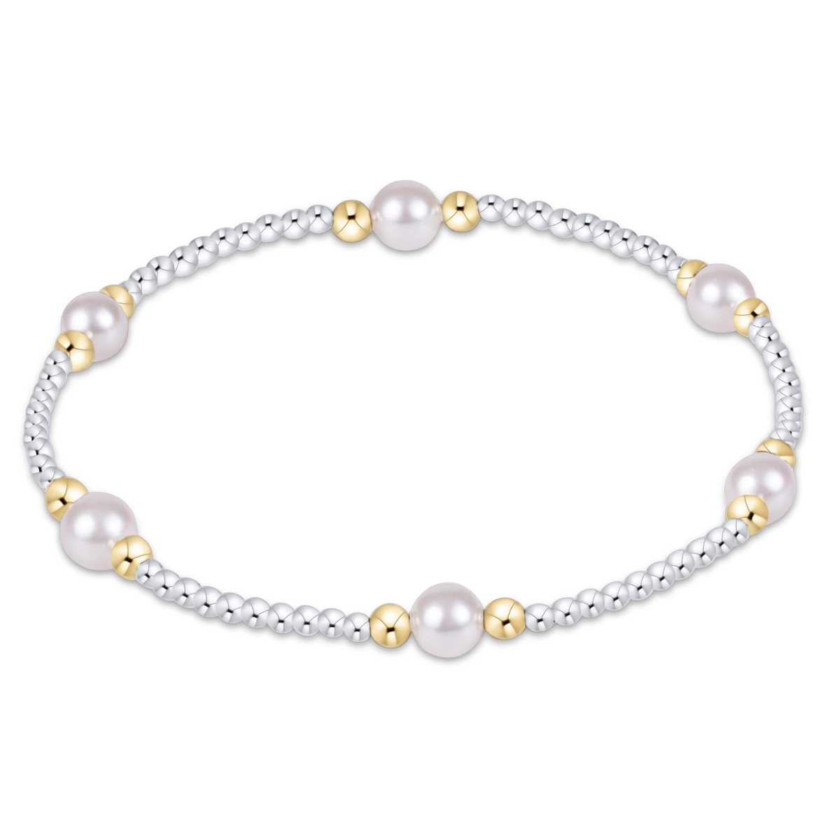 Purpose Pearl 5mm Mixed Metal Bracelet with sterling silver, gold-filled beads, and pearl crystals.