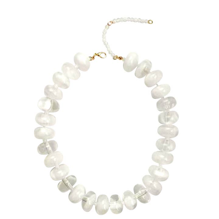 Bailey Chunky Beaded Necklace featuring large, glossy white marbled beads and a gold-tone clasp.