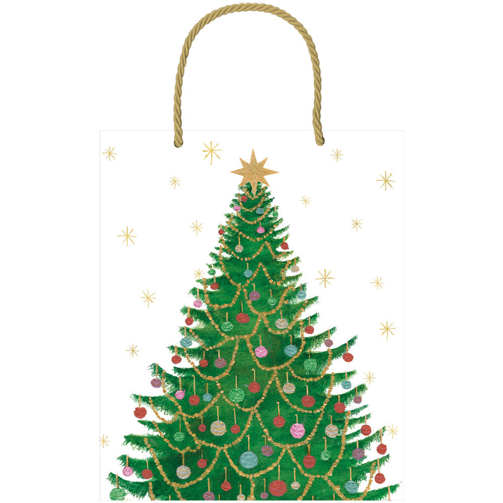 Large horizontal gift bag with cheerful colorful prints on durable paper featuring strong handles.