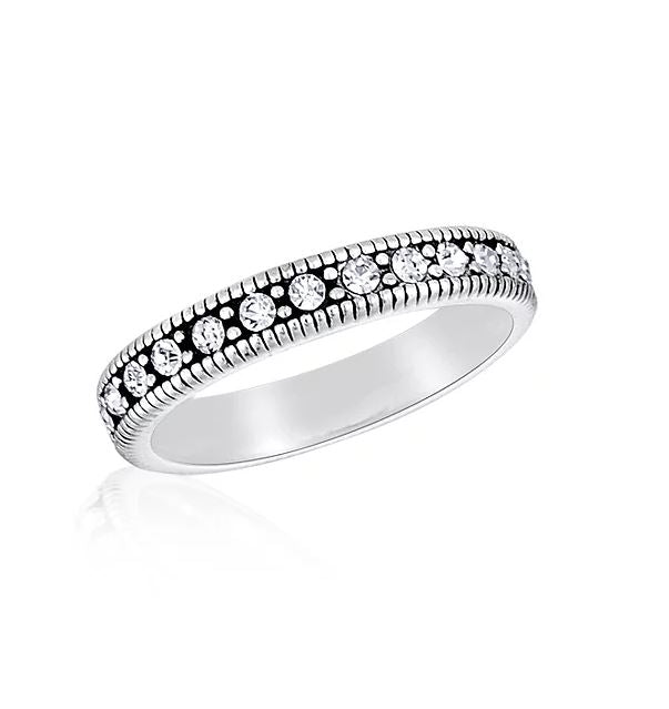 CZ Eternity Stack Ring in silver metal with a continuous band pattern featuring round-cut cubic zirconia stones.