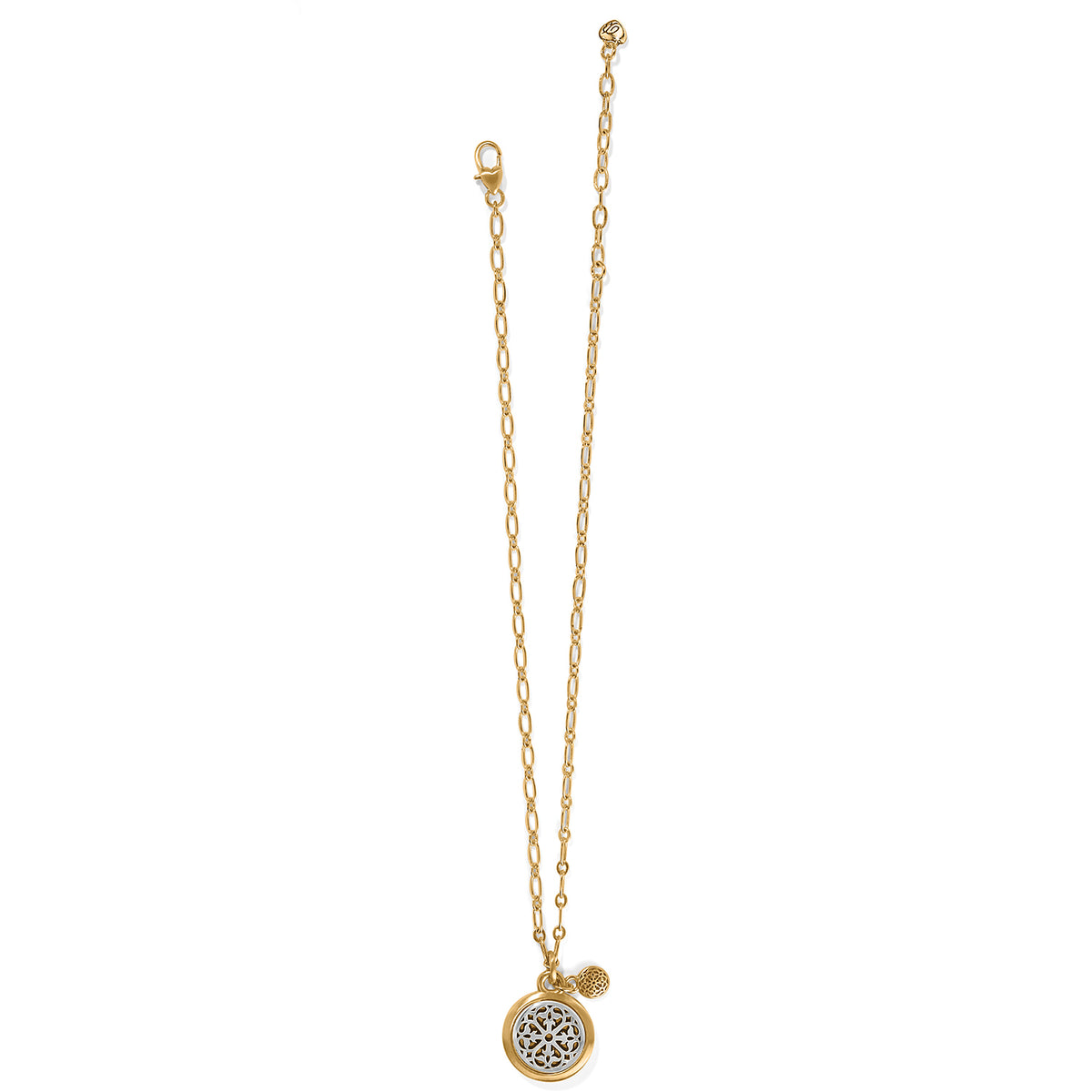 Ferrara Two Tone Luce Small Pendant Necklace with a gold chain and silver-plated rose window charm.