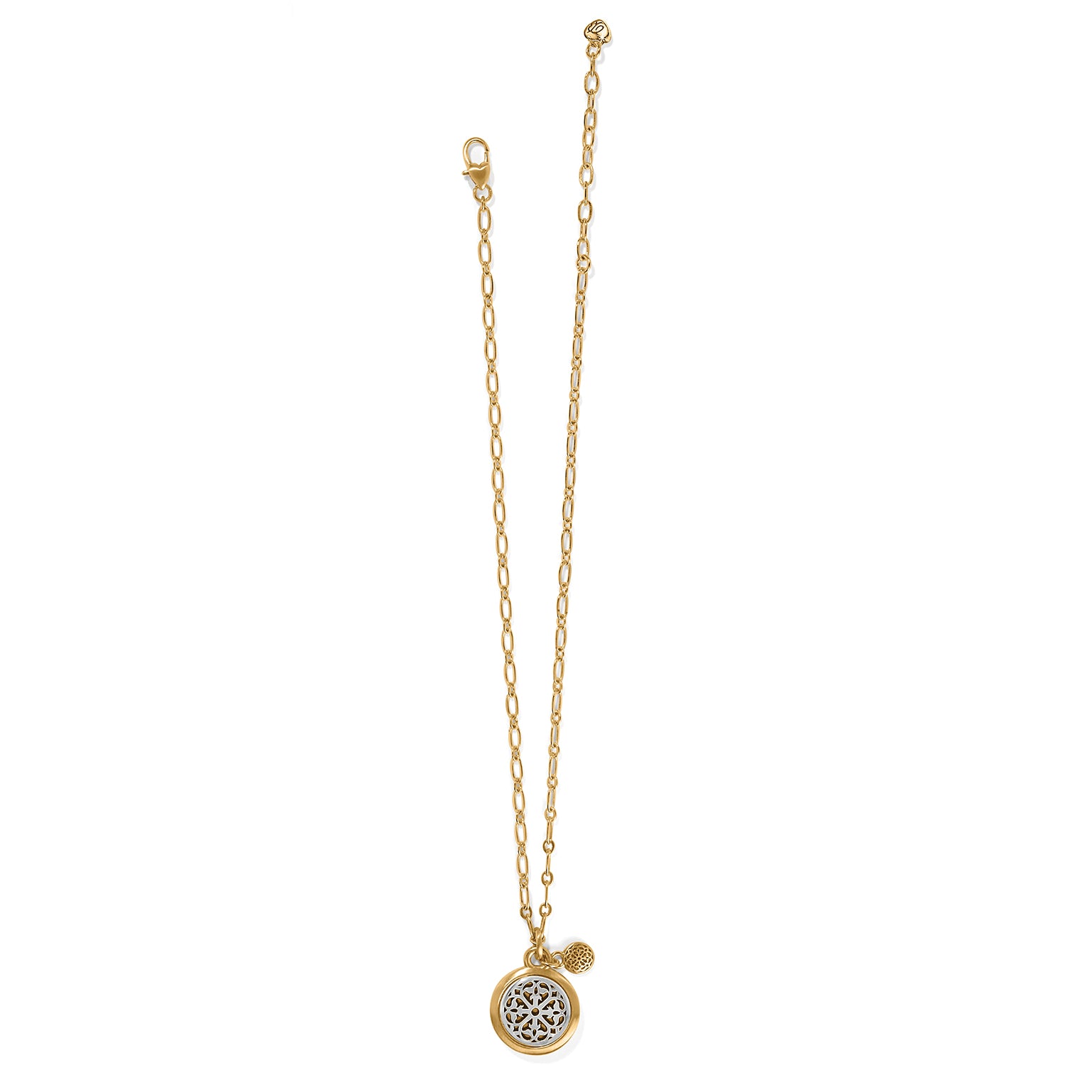 Ferrara Two Tone Luce Small Pendant Necklace with a gold chain and silver-plated rose window charm.