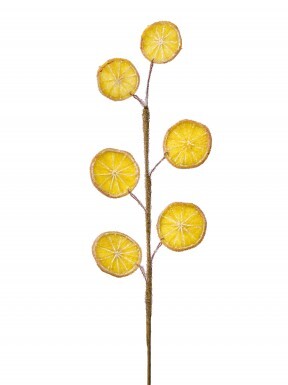 22-inch decorative spray featuring six sugared and beaded orange slices on a brown stem.