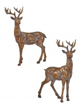Two 17-inch resin southern deer figurines with lifelike details and a rustic bronze finish.