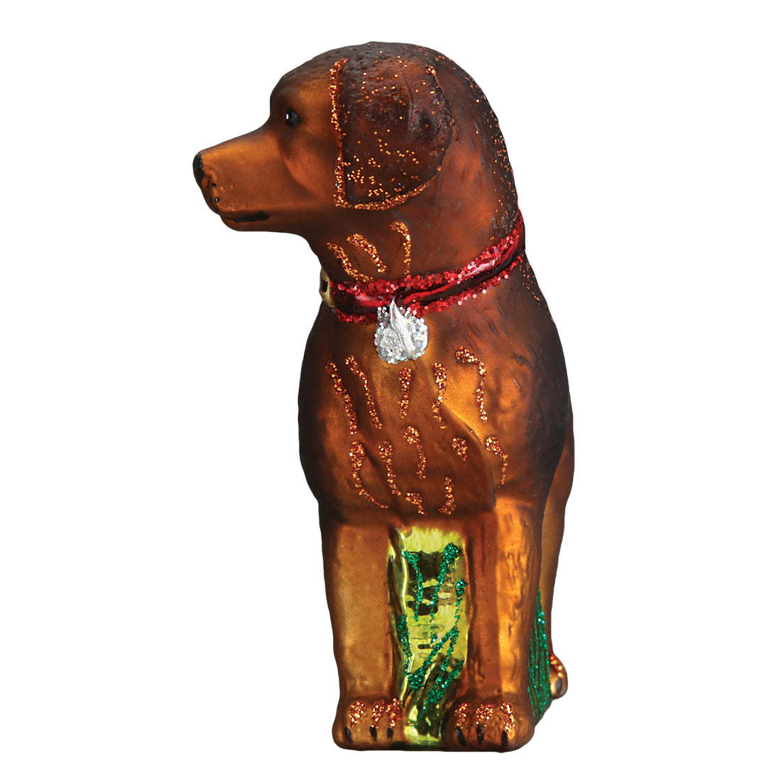 Standing chocolate brown Labrador retriever ornament with a glossy finish.