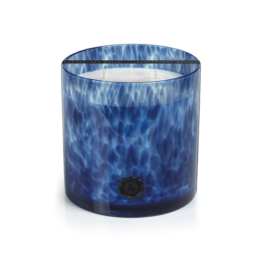 Apothecary Guild Sea Salt & Coastal Mist five-wick candle in a blue mottled opal glass jar.