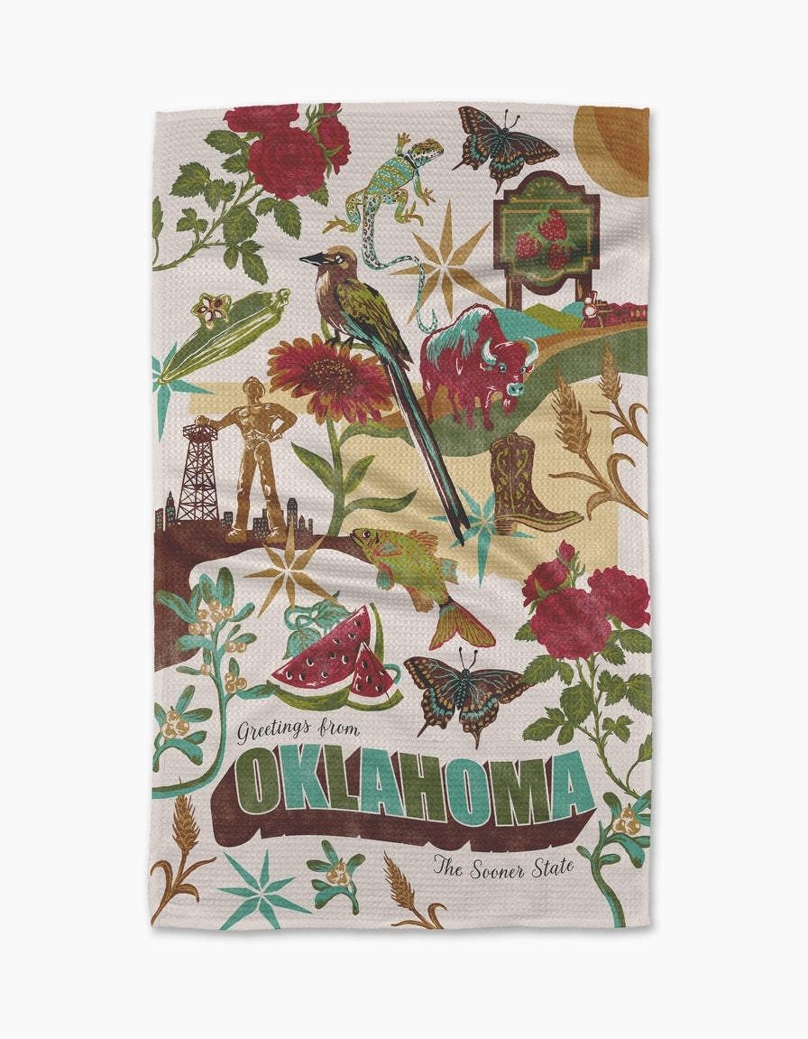 Recycled polyester waffle weave tea towel with single-sided print featuring an everyday kitchen pattern.