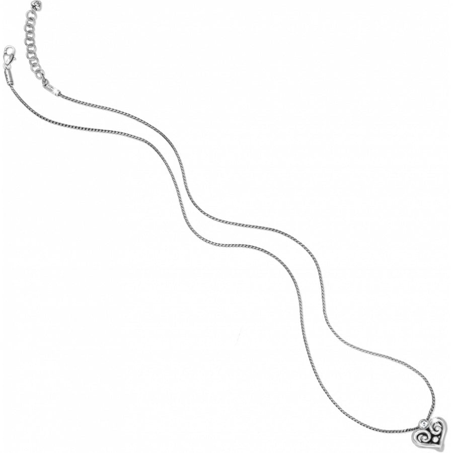 Silver plated heart-shaped crystal pendant necklace on a silver chain with lobster claw closure.
