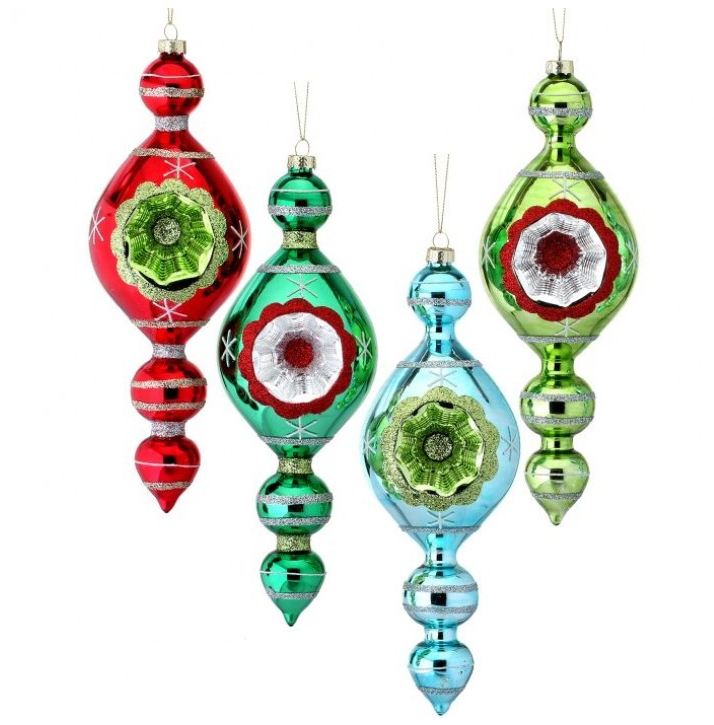 9.5-inch retro finial ornament with a glittery shiny glass finish in gold.