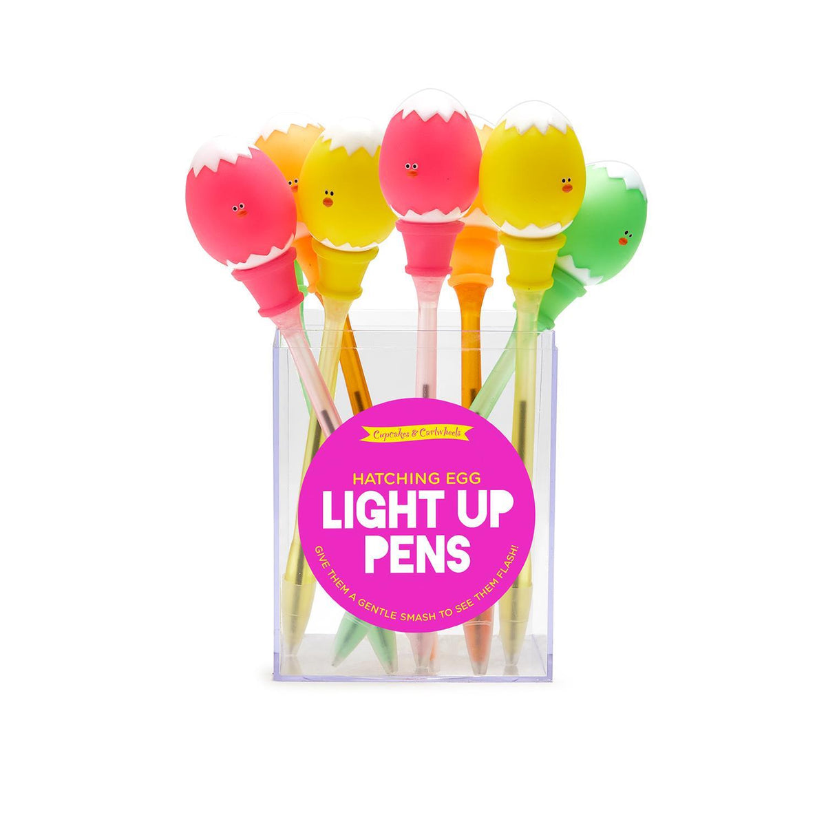Neon green egg-shaped pen with a glowing light-up tip.