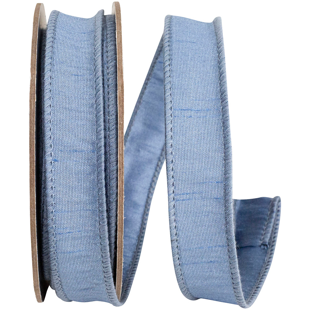 7/8 inch wide Dupioni wired edge ribbon in a subtle sheen texture.