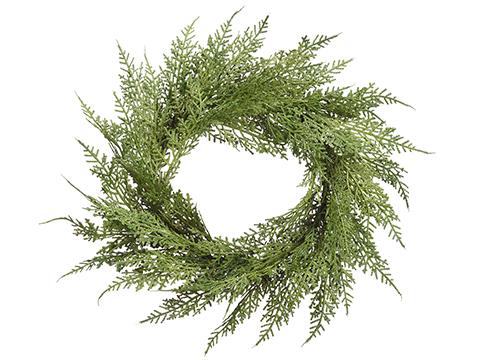 Green polyethylene cedar wreath with wire backing