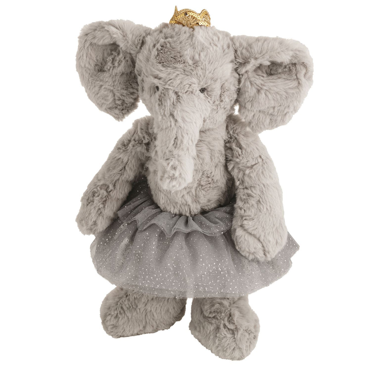 White ballerina plush toy with pink tutu and black shoes.