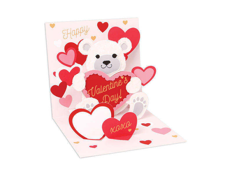 White envelope card with bear and heart illustration in full color print.