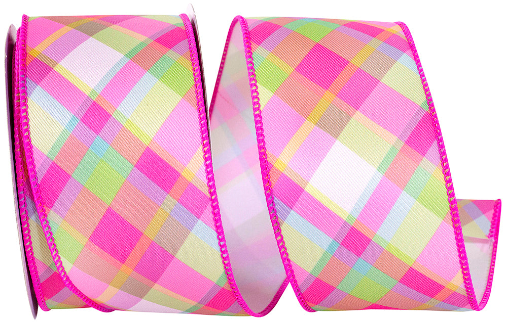 Bright plaid diagonal Kerryann wired edge fabric roll with polyester material.