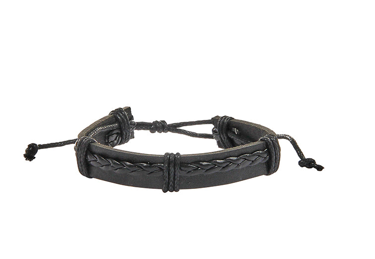 Men's adjustable natural leather bracelet with a simple band design.