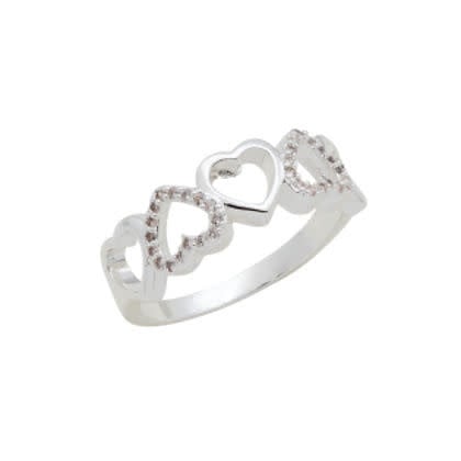 Silver-tone heart-shaped stack ring with clear cubic zirconia stones