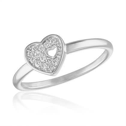 Silver stack ring with cutout cubic zirconia heart shapes