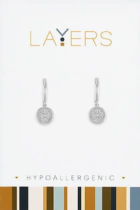 Silver huggie hoop earrings with layered stacked design