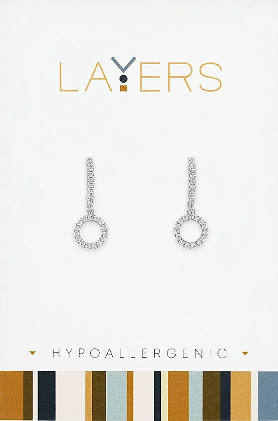 Silver huggie hoop earrings with layered stacked design