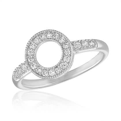 Silver circle stack ring with shimmering cubic zirconia stones in a sleek circular silhouette.