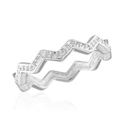 Zig-Zag Infinity Stack Ring in silver metal featuring a dynamic zig-zag pattern intertwined with an elegant infinity design.