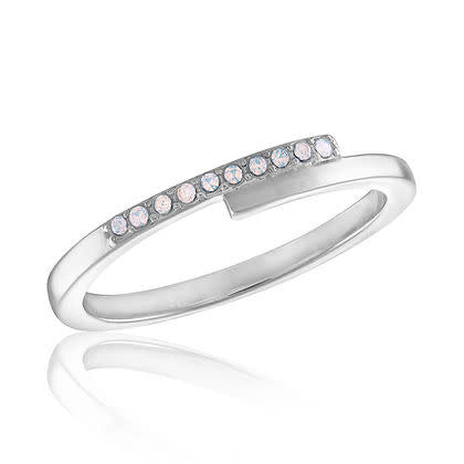 Stackable white opal ring with overlapping bands in a polished finish