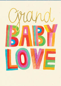 Grand Baby Love greeting card with colorful block letters spelling out 'Grand Baby Love'.