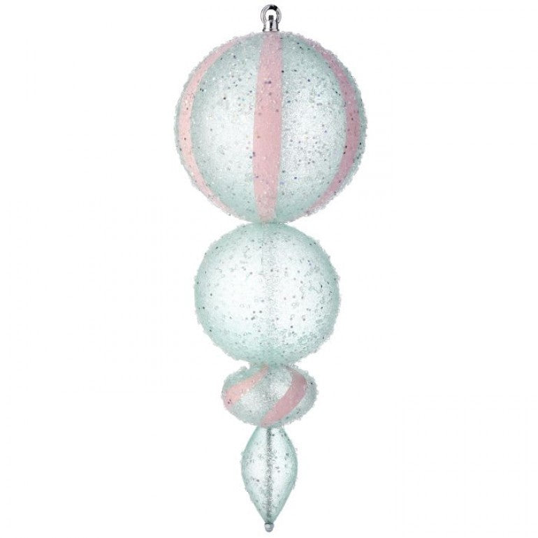 Twenty-one inch white candy cane finial ornament with red striped pattern.