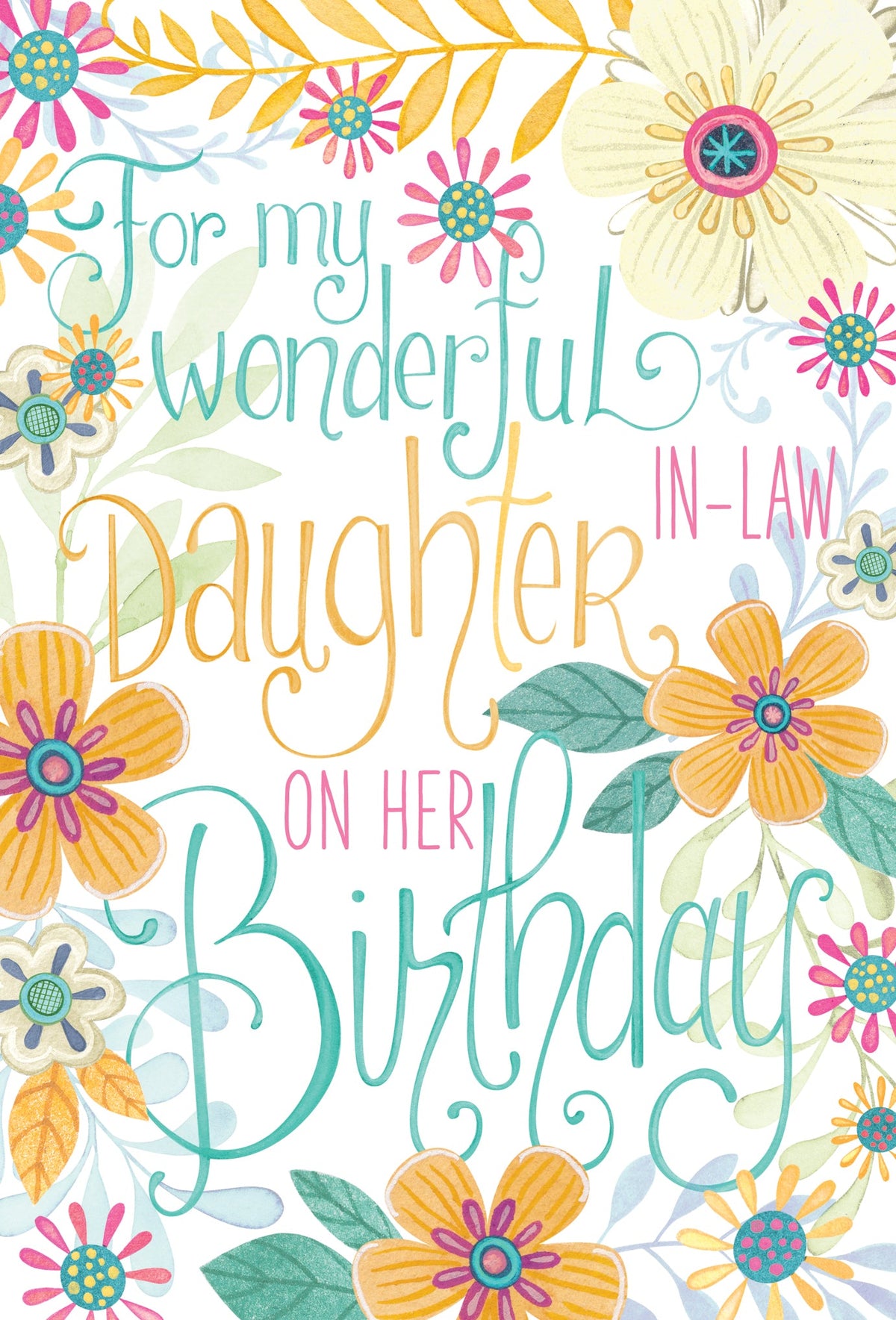 Patchwork-BD Daughter In Law card with 'loved like a daughter' text and birthday message.