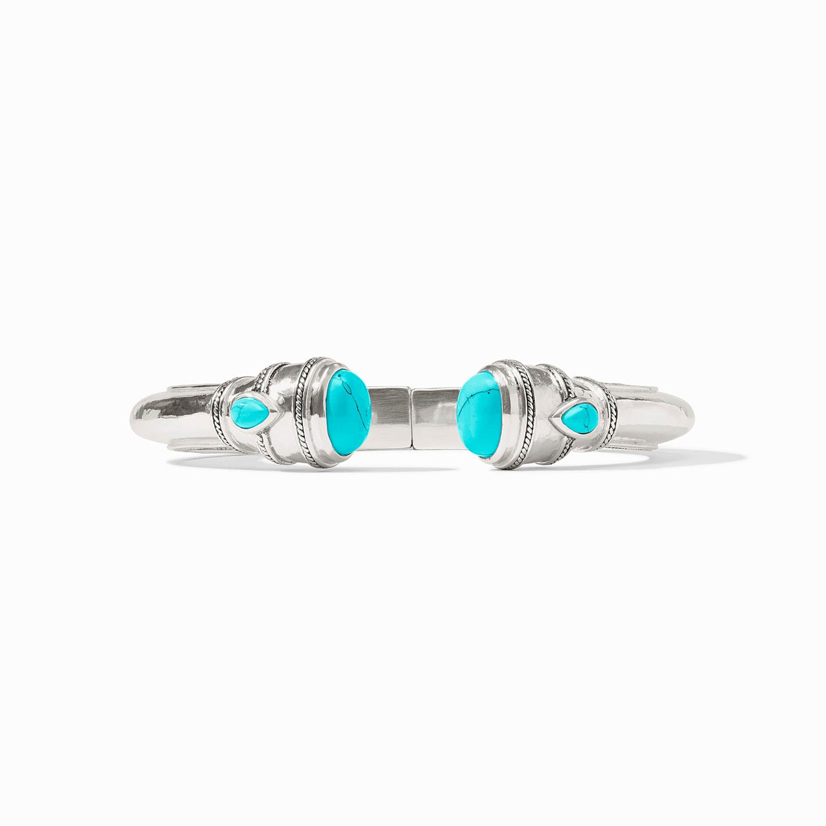 Cannes Demi Cuff in gold with shell pearl endcaps and pear-shaped gemstones.