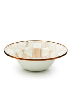 Mocha Check Breakfast Bowl with a brown and white checkered pattern and a bronze-toned rim.
