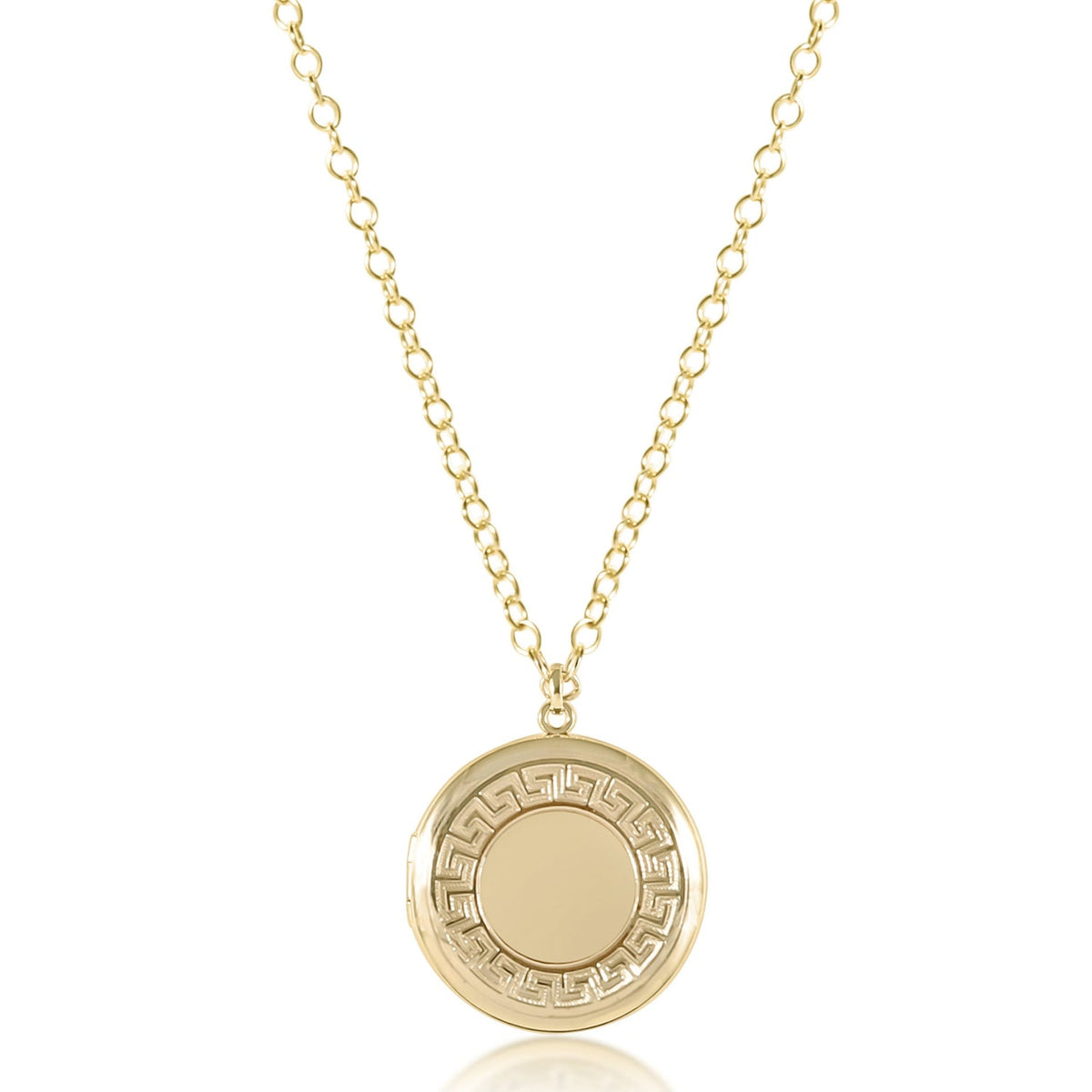 Medium gold locket necklace with a heart-shaped pendant featuring engraved floral patterns.