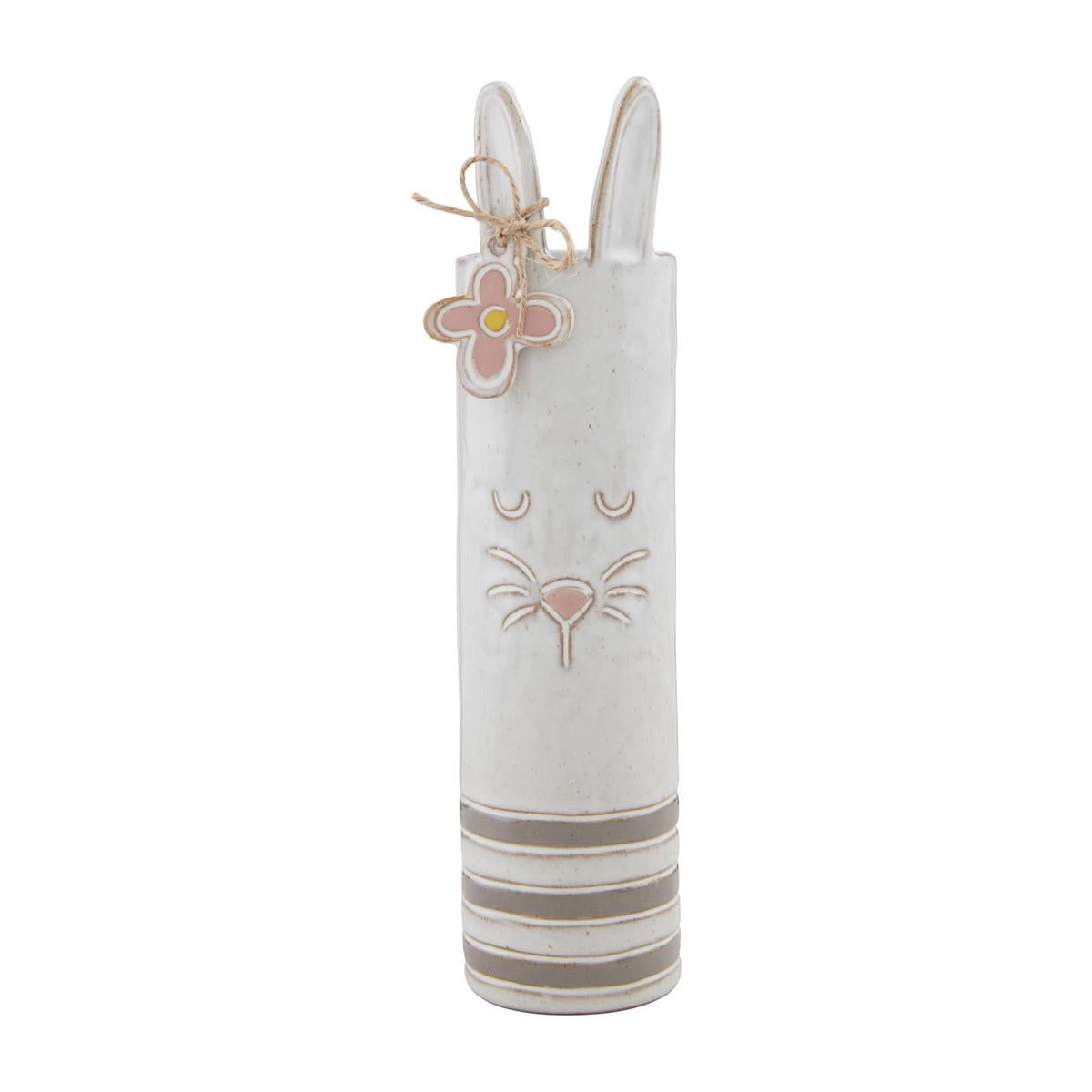 Stoneware bunny-shaped stem vase with natural earth tones
