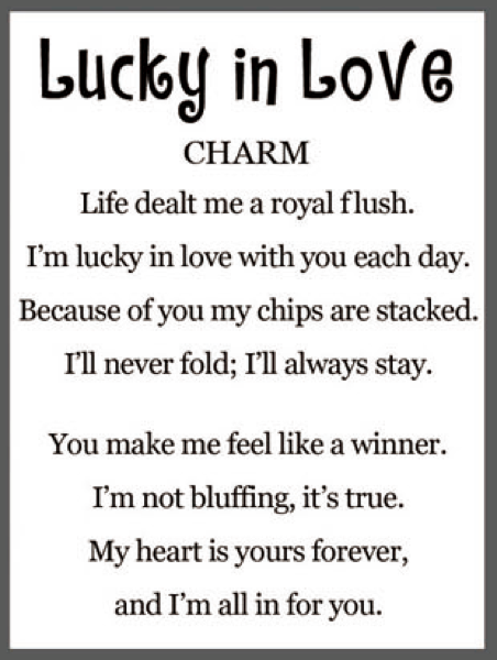 Lucky in Love Charm with poem about love and winning.