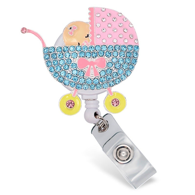 Sparkle Rhinestone Badge Reel with hand-painted enamel on a rotating alligator clip