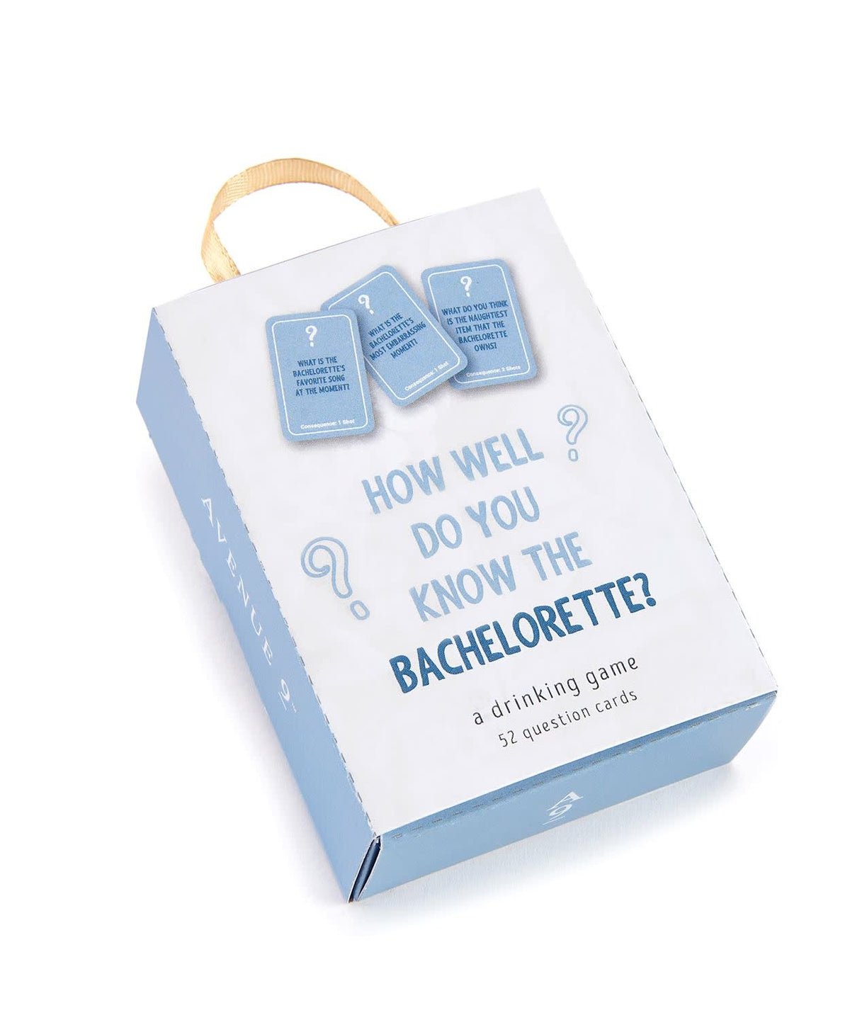 Bachelorette Card Game box featuring paper cards with bridal party theme.